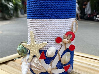 Ngọn hải đăng chai thuỷ tinh Handmade đính sò ốc [Thủ công - Sò ốc thật] C35cm CHAILO-HM-07